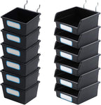 FRIMOONY Pegboard Bins with Hooks and Labels, for Organizing Accessories, 6 Pack Type A and 6 Pack Type B, Black