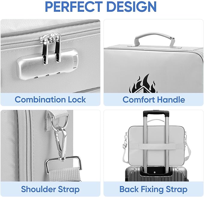 BALEINE Fireproof Document Box with Lock, Portable Fireproof Document Bag Waterproof Fire Proof File Boxes for Documents, Fil
