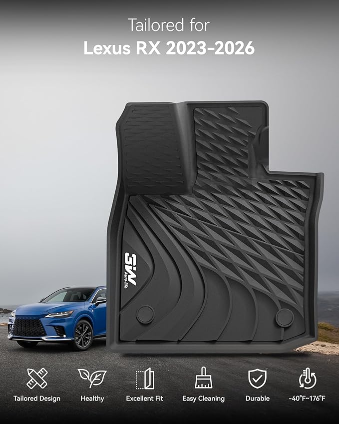 3W Floor Mats & Cargo Liner for Lexus RX/RX350/RX 350h/RX500h 2023-2025 2026 (Not fit Lexus RX450h+ PHEV), TPE All Weather Custom Fit Floor Liner & Trunk Mats 1st &2nd Rows Car Mats & Cargo Mat, Black