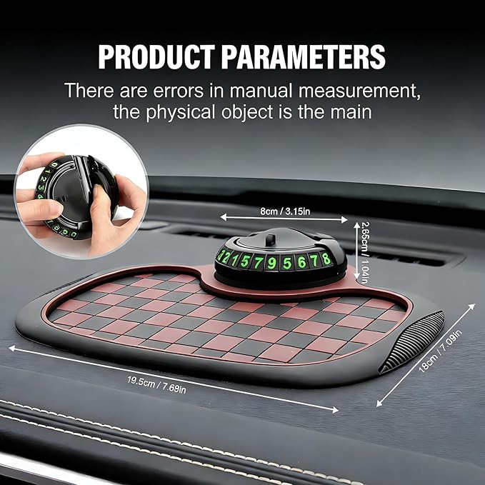 3-in-1 Car Dashboard Anti-Slip Mat, 360° Rotatable Phone Holder with Temporary Parking Number, Universal Fit Non-Slip Pad for