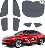Upgrade Side Window Sunshade for Tesla Model Y (Juniper) 2020-2026 [100% Sun Blockage & Plush Cotton-Linen Fabric] Perfect Camping & Privacy Shade Set for Tesla Model Y Accessories 7Pcs
