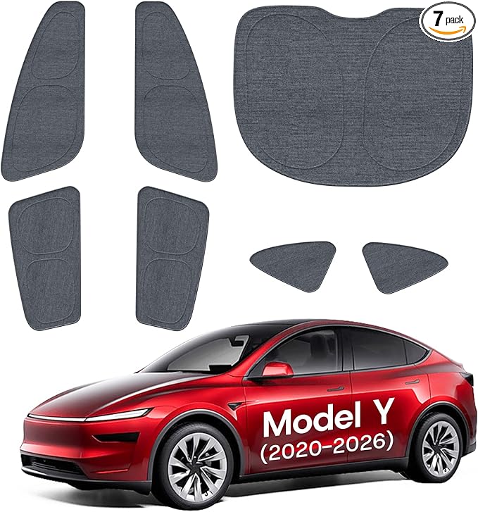 Upgrade Side Window Sunshade for Tesla Model Y (Juniper) 2020-2026 [100% Sun Blockage & Plush Cotton-Linen Fabric] Perfect Camping & Privacy Shade Set for Tesla Model Y Accessories 7Pcs