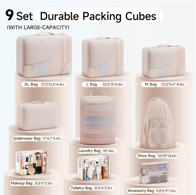 11 Set / 9 Set Packing Cubes for Travel,Gifts for Women Mom Kids,TSA Approved Bags for Makeup, Cosmetic, Toiletry, Organizers