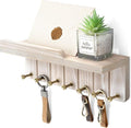 Rebee Vision Key Holder Wall Mount for Farmhouse Decor - Key and Mail Holder for Wall with 7 Sturdy Key Hooks and Floating Sh