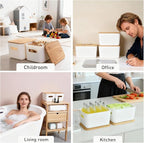 Citylife Storage Bins with Bamboo Lids 7QT Plastic Storage Containers Stackable Organizer Boxes with Handle for Desk Snacks, 