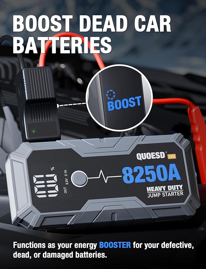 8250A Jump Starter Battery Jump Starter Battery Pack (for All Gas or 10.0+L Diesel), 12V Potable Heavy Duty Car Jump Start