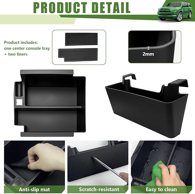 2PCS Center Console Organizer for 2010-2024 Toyota 4Runner Insert Armrest Box and Hanging Storage Tray for 4 Runner Interior Accessories(2PCS Center Console Armrest Box/Fit 10-24)