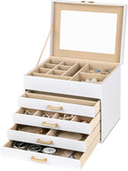 Kendal Jewelry Box, 5-Layer Jewelry Organizer Box with Glass Lid, Brass Gold and White, Heart Shaped PU Leather, Storage Box 