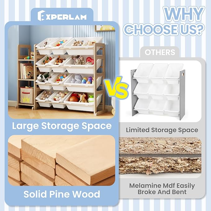 Toy Storage Organizer - Toy Organizers and Storage with Bookshelf, Toy Storage Shelf with 3 Shelves and 12 Storage Bins, Kids
