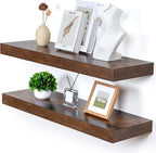 Deep Floating Shelves | 36 Inch Brown Floating Shelves Set of 2 | 12 Inch Deep Rustic Wood Shelves for Wall | 36" W x 12" D B