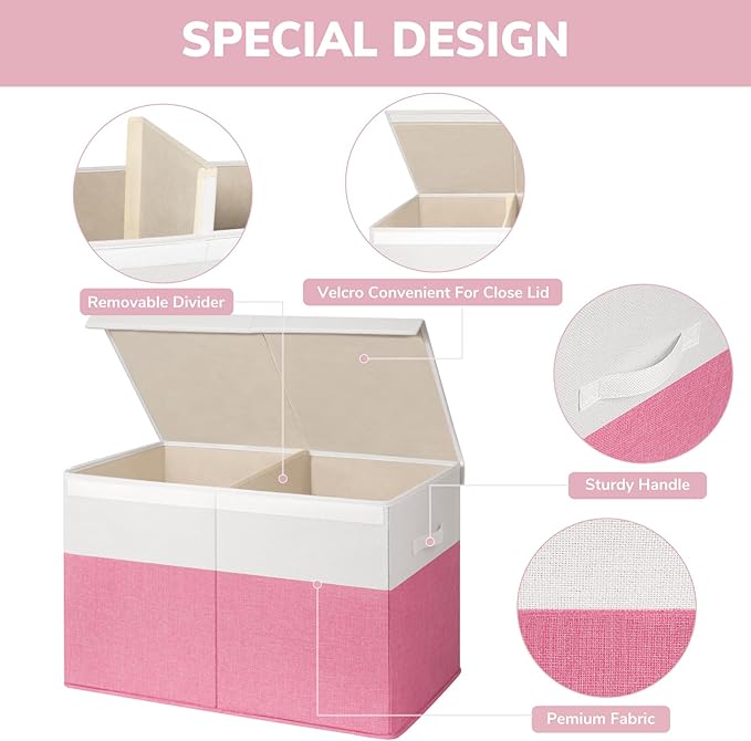 INDRESSME 25"x13"x16" Large Toy Storage Box with Lid, Collapsible Storage Organizer Baby Toy Storage for Kids Boys Girls, Toy