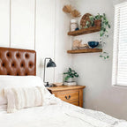Solid Wood Floating Wall Shelves Set of 2, Pine Wood Wall Mounted Display Rack, Space Saving Farmhouse Style for Bedroom Bath