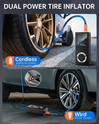 Tire Inflator Portable Air Compressor, 150 PSI Smart Air Pump for Car Tires with Digital Pressure Gauge, LED Light, 12V Car Power Adapter, Storage Box