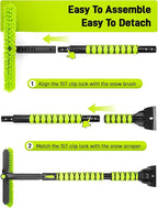 44" Snow Brush and Ice Scraper for Car Windshield, Extendable Snow Brush 360° Rotating Snow Removal Tool with Comfortable Foam Grip for Truck Vehicle Automobile Car (Green)