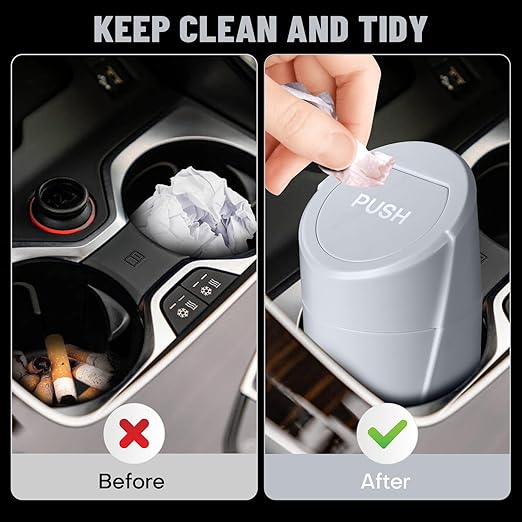 Car Trash Can Bin with Lid - Car Garbage Can Cup Holder - Grey Mini Leakproof Vehicle Garbage Bin with 40pcs Trash Bags-Automotive Organizers and Storage for Front Back Seat Accessories