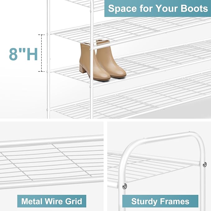 AOODA 4 Tier Long Metal Shoe Rack for Closet Wide Stackable Shoe Storage Organizer for Entryway, Bedroom, Floor, Holds 30 Pai