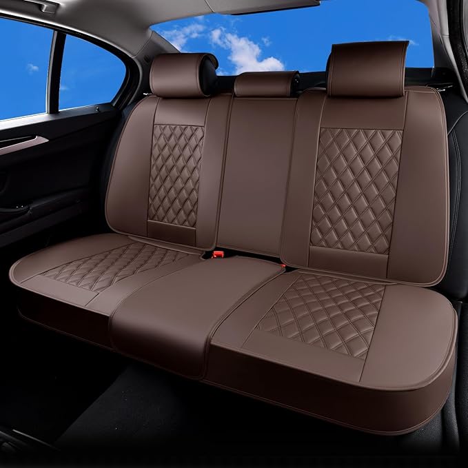 Huidasource Coffee Back Seat Cover, Nappa Leather Rear Seat Cover Velcro Adjustable, Compatible with Armrests, Seat belts, Ch