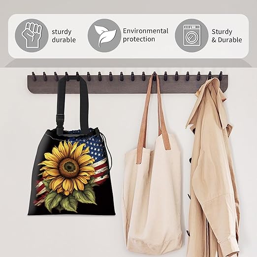 Car Trash Bag Large Hanging Can for Back of Seat, Cute Waterproof Car Garbage Bag for Vehicle, Travelling, Outdoor Cute Sunflower American Flag