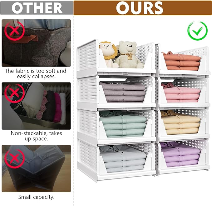 SNSLXH 5 Pack Stackable Closet Organizer Box, Multifunctional & Foldable Closet Storage Basket for Bathroom Kitchen Laundry R