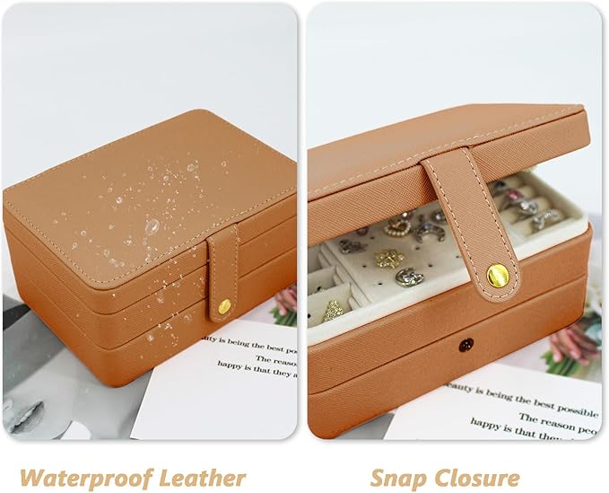 KOOAAICCHI Small Jewelry Box, Travel Jewelry Organizer, Portable Jewelry boxes for Women Girls Gift, Double Layers PU Leather