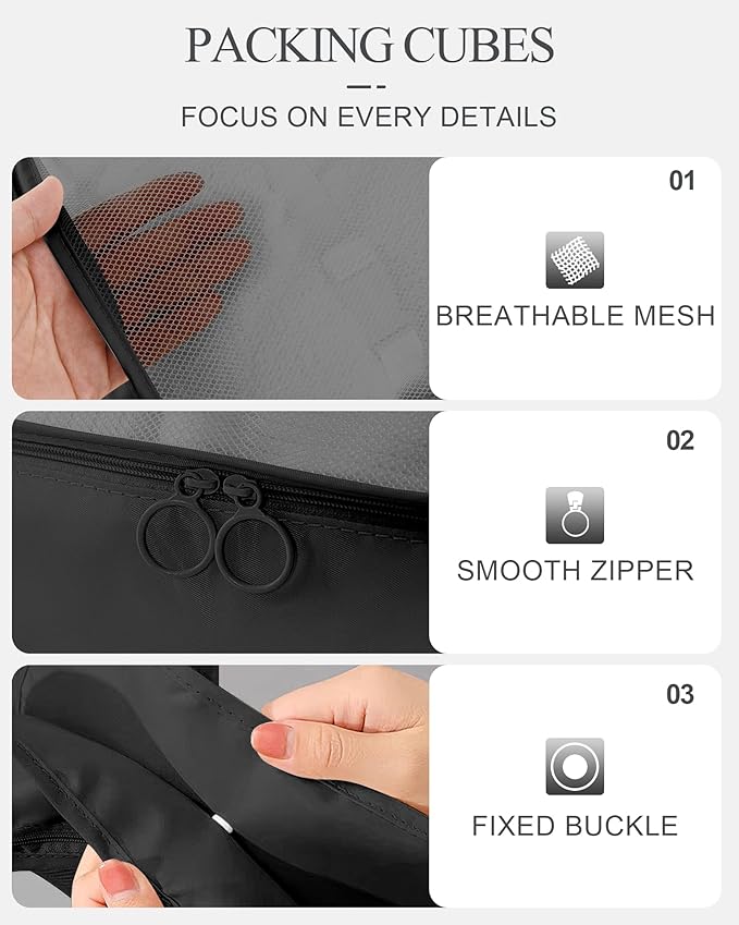 Packing Cubes 10 PCS, Mesh Breathable Luggage Organizers Bags, Packing Organizers, Durable Travel Essentials Bags Set, Travel