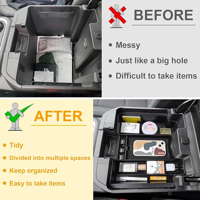 PIMCAR Full Size Center Console Organizer for 2019-2022 Chevy Silverado/GMC Sierra 1500 & 2020-2023 Silverado/Sierra 2500 HD 3500 HD Accessories-Full Console w/Bucket Seats ONLY