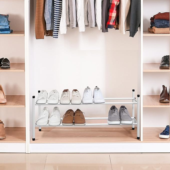 STORAGE MANIAC Expandable Shoe Rack, 8 Pairs Stackable Small Shoe Rack, Metal Adjustable Shoes Organizer for Closet, Entryway
