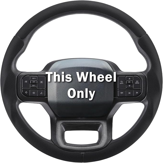Steering Wheel Cover for Ford F150 2021-2025/ F-150 Lightning 2022-2025/ F250 F350 F450 F550 2023-2025/ Ford Expedition 2022-2024 Steering Wheel Cover Protector Accessories(Perforated Black Leather)