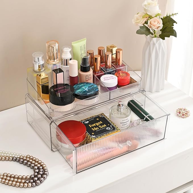 ZHIAIstackable storage drawer, transparent acrylic storage box, cosmetics and beauty product storage organizer, suitable for 