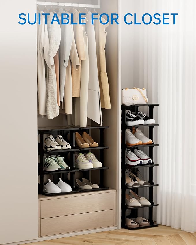 HAIXIN Vertical Narrow Tall Shoe Rack for Front Door Entrance, 7-Tier Sturdy Stackable Shoe Rack Organizer for Closet Entrywa