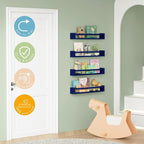Forbena Wall Book Shelf Organizer for Kids Room Set of 4, Large Floating Book Shelves for Boy Nursery Wall Deocr, 24 Inches W