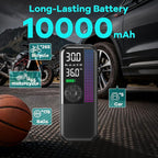 Tire Inflator Portable Air Compressor,150 PSI Cordless Air Pump, 12V DC Car Plug,Dual Power 10000mAh, Fast Inflation 24L/Min, 4 Preset Modes for Car, Bike, Motorcycle, Balls (Black, 10000mAh)