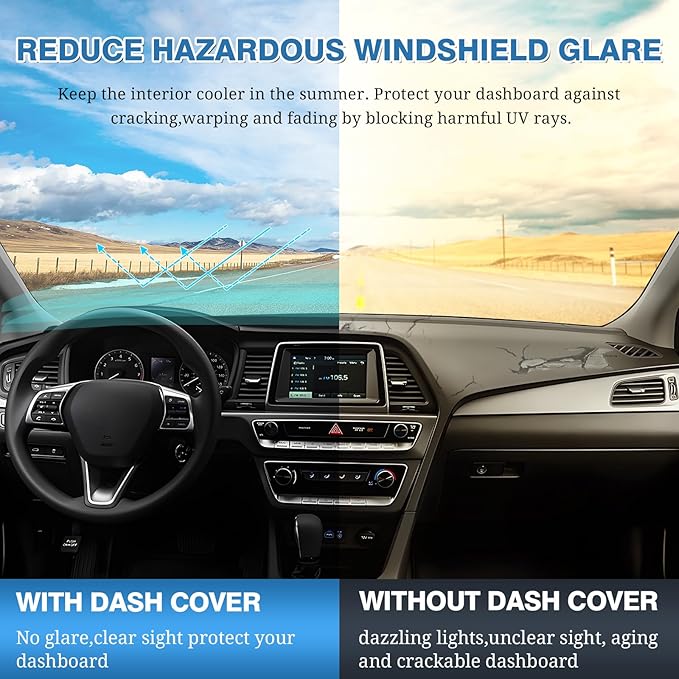 FIILINES Dash Cover for Hyundai Sonata 2015-2019, Dashboard Cover Sonata Accessories Suede Dash Cover Mat Sunshade Anti-Slip 