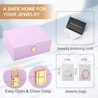 Jewelry Box for Girls Women Leather Jewelry Organizer with Lock Double Layers Jewelry Storage Case Removable Tray for Necklac