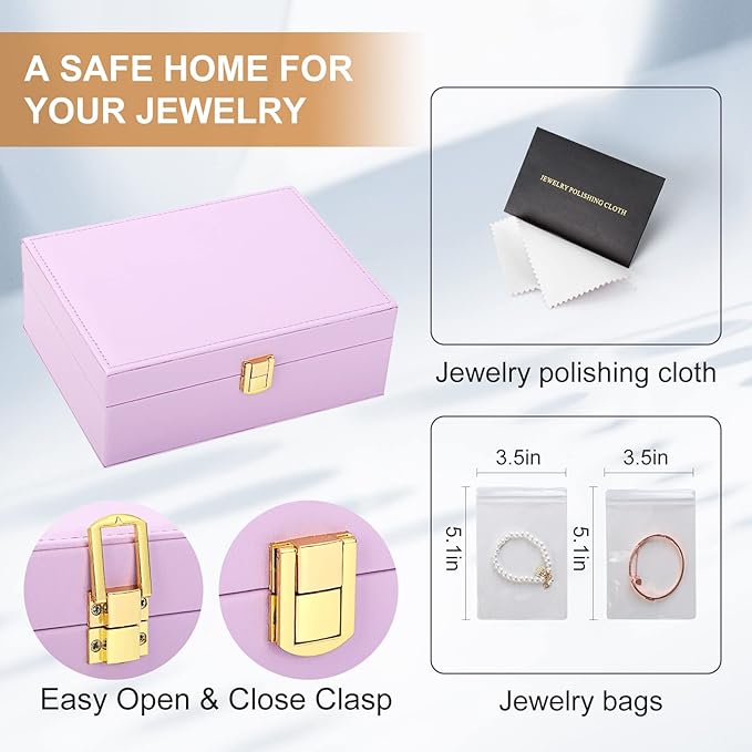 Jewelry Box for Girls Women Leather Jewelry Organizer with Lock Double Layers Jewelry Storage Case Removable Tray for Necklac
