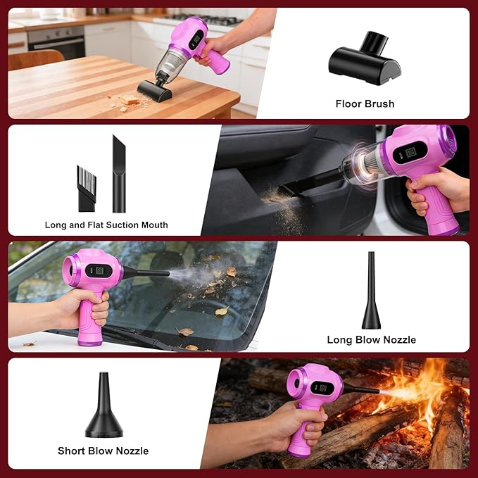 Portable Car Vacuum Cordless Mini Handheld Vacuums Cleaner Rechargeable with LCD Display and Multi-Nozzles, High Power Hand h