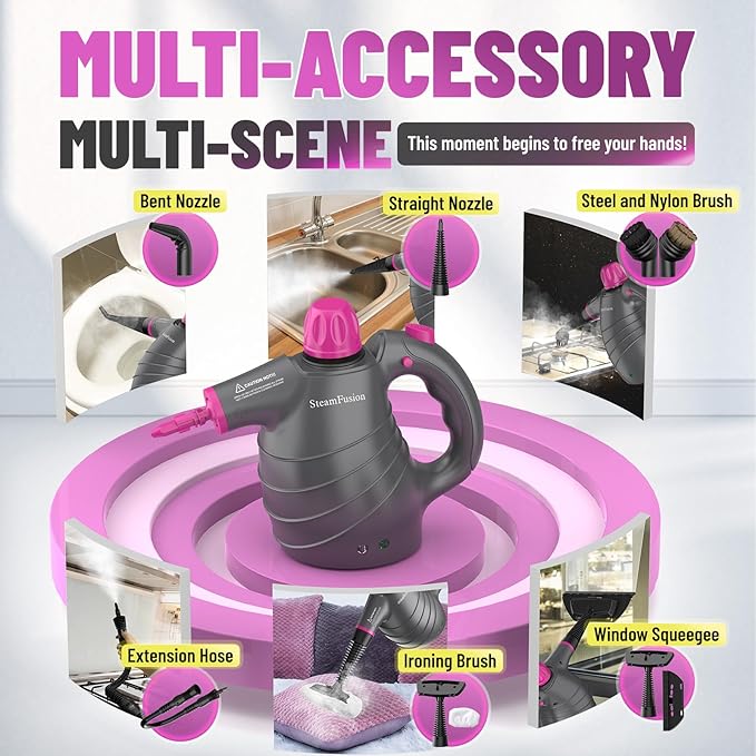 Pressurized Handheld Steam Cleaner with 10pcs Accessories&Safety Lock, Multi-Purpose Natural Deep Cleaning Steamer, Multi-Sur