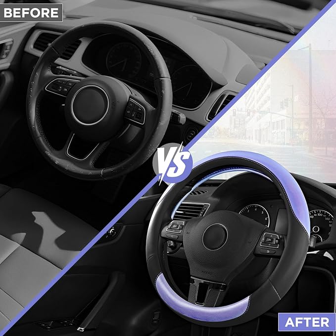 Road Comforts Steering Wheel Cover – Breathable Leather Steering Wheel Cover, Anti-Slip Grip, Universal Fit 14.5” to 15”, Hea