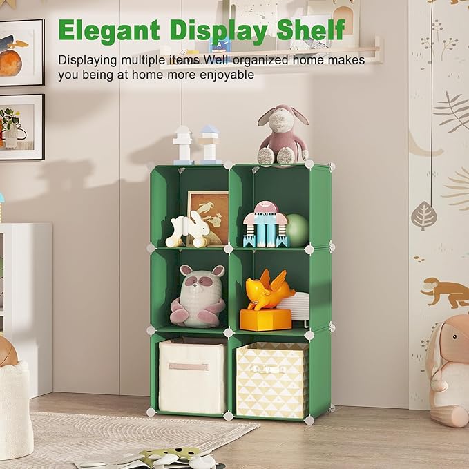 C&AHOME 6-Cube Storage Organizer, Stackable Storage Cubes Shelves, Portable Bookshelf, Plastic Clothing Storage Closet Organi