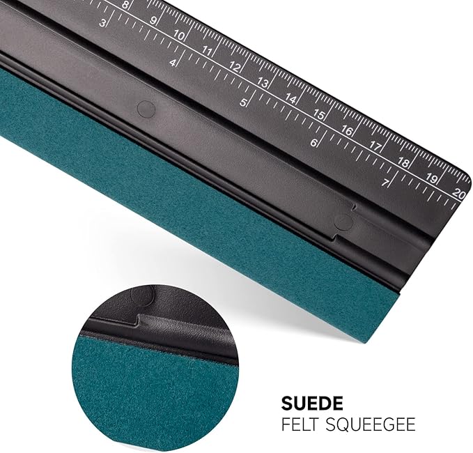 FOSHIO 8 Inch Felt Squeegee for Vinyl wtih Ruler 20CM 4 Round Corners Universal Card, Window Tint Film Installing Hard Black PP Car Vinyl Wrap Scraper Tool