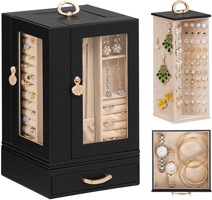 Enthralite Jewelry Box large for Dresser: Women Necklace Ring Storage Organizer with Compartments - Elegant Earring Holder Di