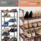 LANTEFUL 3 Tier Shoe Rack for Closet Shoe Organizer with 5 Hooks, Long Shoe Shelf Storage for Shoe and Boot Stackable Free St