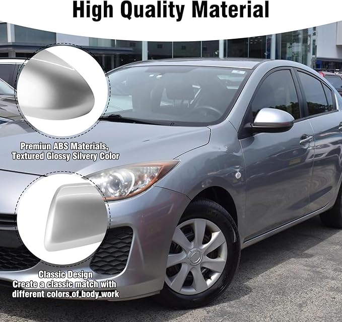 Compatible with Mazda 2/Mazda 3 2010-2013 Left Driver Side Mirror Cap Cover, Door Rearview Left Side View Mirror Cover Replacement for Mazda, Silver