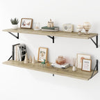 Deep Floating Shelves Wall Mounted, 48"x12" Gray Wall Shelves with Brackets Set of 2 for Bedroom, Living Room, Bathroom, Kitc