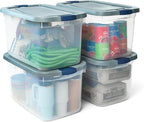 Rubbermaid Roughneck Clear 66 Qt/16.5 Gal Storage Containers, Pack of 4 with Latching Grey Lids, Visible Base, Sturdy and Sta