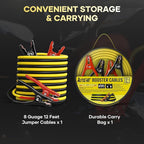 Jumper Cables for Car Battery, 8 Gauge 12 Feet Automotive Booster Cables, for Jump Starting Dead or Weak Batteries with Carry Bag