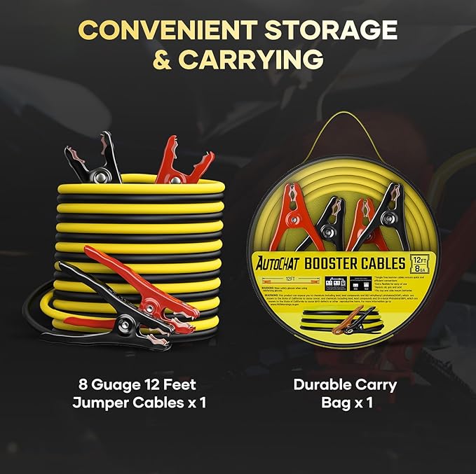 Jumper Cables for Car Battery, 8 Gauge 12 Feet Automotive Booster Cables, for Jump Starting Dead or Weak Batteries with Carry Bag
