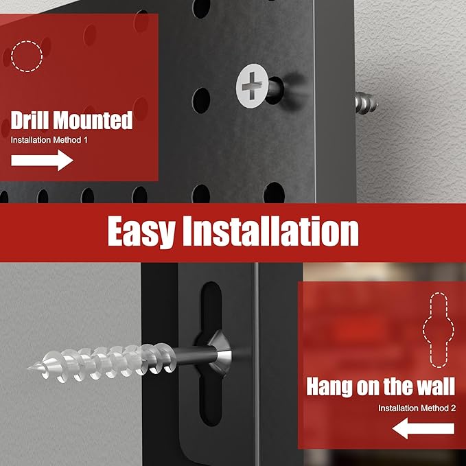 4 Pack Metal Pegboard Panels with 50 Hooks, Black Pegboard Wall Organizer, Pegboard Accessories, Heavy Duty Garage Tool Stora