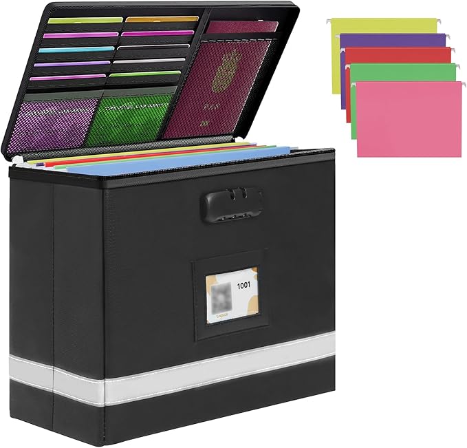 Small Next of Kin Box Organizer with 5 A4 Hanging Folder,Important Document Organizer with Combination Lock Fireproof File Bo