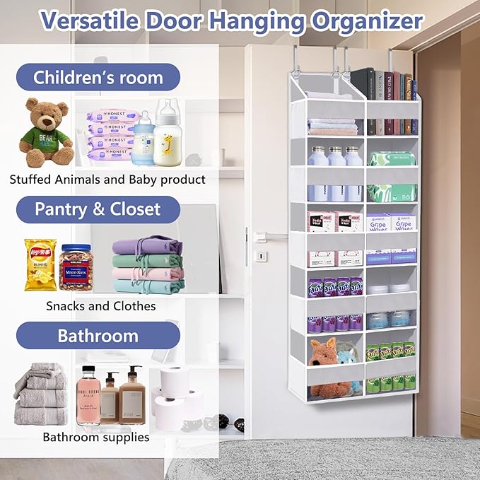 UVIAHOMI Heavy Duty Over The Door Organizer 5 Tiers, Extra Large Behind Door Storage of 10 Front & 10 Mesh Pockets, 80lb Weig